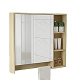 Schrank mit Spiegel Wandschrank Hängeschrank Wandtyp Schrank Hängeschrank mit Regal Aufbewahrungsschrank Geeignet für Ruheraum Bad und Küche (Farbe: Braun Größe: 100 cm)