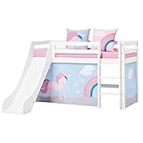 Hoppekids ECO Dream Hochbett mit Rutsche | 70x160 | Einhorn-Thema | Das Nordische Umweltzeichen | FSC®-zertifiziertes massives Kiefernholz aus der EU | Entworfen in Dänemark