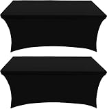 Utopia Kitchen Spandex Tischtuch 2 Pack [4FT, Schwarz] Angepasst, Waschbar und Faltenfrei Stretch Rechteckige Terrasse Tischabdeckung für Veranstaltung, Hochzeit, Bankett & Partys [122Lx76Wx76H] cm