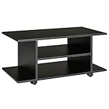 HOMCOM TV-Schrank Fernsehschrank Fernsehtisch Couchtisch TV Lowboard mit offenen Ablageflächen und 4 Rollen TV-Bank bis zu 42 Zoll Spanplatte Schwarz 80 x 40 x 40 cm