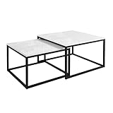 lukmebel Yoshi 2 in 1 Set 2-er Set Weiß Hochglanz HG Couchtisch Tisch Wohnzimmertisch moderner Kaffeetisch Sofatisch Beistelltisch Wohnzimmer Metall Metallrahmen (schwarz/weiß Hochglanz)