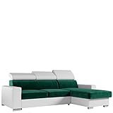 MKS Meble Ecksofa Wohnzimmer - Wohnlandschaft - L-Form Couch mit Schlaffunktion - Bettsofa - Wohnzimmer L Couch - Polstersofa mit Bettkasten - Fox Grün Weiß