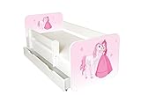 AS-TOR Kinderbett Jugendbett Igor 70x140cm mit Matratze, Schublade und Abnehmbarem Geländer - Bett Schlafzimmer Kindermöbel Kinderbetten für Mädchen Junge, Hochwertige Möbelplatte Rosa Prinzessin