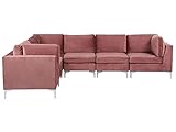 Beliani Modulares 6-Sitzer Sofa Polsterbezug Samt Rosa rechtsseitig Metallbeine Evja