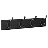 SONGMICS Garderobenleiste, Kleiderhaken Wand, 4 Doppelhaken aus Metall, Garderobenhaken, Wandgarderobe, Hakenleiste für Mäntel, Taschen, für Flur, Schlafzimmer, Wohnzimmer, schwarz LHR023B01