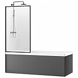 VBChome Duschwand 70 x 140cm Schwarz Still Duschabtrennung Spritzschutz Badewannenaufsatz