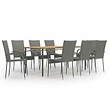 Gecheer 9-TLG. Garten Essgruppe 8 Personen, Terrassenmöbel Set 8 Personen, Sitzgruppe Esstisch mit Holz-Tischplatte & 8 Stapelbar Stühle, Gartenmöbel Set Poly Rattan Grau