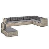 vidaXL Gartenmöbel-Set, 9-teilig, mit Kissen, graues Polyrattangeflecht