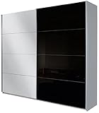 Rauch Schwebetürenschrank mit Spiegel 2-türig Glas Schwarz, Korpus Grau Metallic Nachbildung, BxHxT 136x210x62 cm