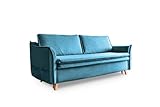 MIUFORM Schlafsofa matratze | Charming Charlie Slim Sofa mit Schlaffunktion | Schlafsofa mit Bettkasten und Armlehnen | Sofa Bett |Wohnzimmer Schlafzimmer Gästebett (Türkis)