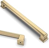 Amerdeco 6 Stück Möbelgriffe Gold 192mm Lochabstand Gebürstetes Messing Schubladen Griffe für Küchenschränke Schrankgriffe Schubladengriffe Türgriffe für Küchenschränke Kleiderschrank UK0016