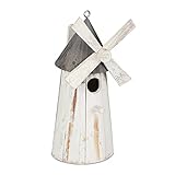 Relaxdays Deko Vogelhaus, Holz, Dekohäuschen Windmühle, Garten, Balkon, Vogelhäuschen, HBT: 32x13,5x13,5 cm, weiß/grau