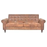 Susany Schlafsofa mit Armlehnen Sofabett Chesterfield-Look Rückenlehnensofa mit Abnehmbare Sitzkissen Schlafcouch Gästebett Bettsofa Schlaffunktion 3 Liegepositionen Couchgarnitur Kunstleder Braun