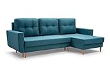 MOEBLO Sofa mit Schlaffunktion und Bettkasten, Couch für Wohnzimmer, Schlafsofa Federkern Sofagarnitur Polstersofa Wohnlandschaft mit Bettfunktion - Coral (Türkis, Ecksofa Rechts)
