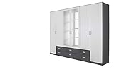 Rauch Möbel Gamma Schrank Drehtürenschrank Kleiderschrank in Grau Metallic und Weiß mit Spiegel 6-türig, inklusive Zubehörpaket Basic 3 Kleiderstangen, 3 Einlegeböden BxHxT 271 x 210 x 54 cm