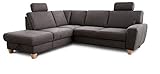 Cavadore Ecksofa Wisconsin mit Bettfunktion / Schlafsofa mit Federkern in Lederoptik / Inkl. 2 Kopfstützen + Stauraum / Landhausstil / Holzfüße in Buche / Mikrofaser / 248 x 88 x 215 cm / Dunkelgrau