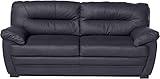 Mivano 3er-Sofa Royale / Zeitlose, bequeme Ledercouch mit hoher Rückenlehne / 190 x 86 x 90 / Lederimitat, Schwarz