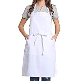 BIGHAS Verstellbare Schürze mit Tasche, Extra Lange Bänder für Damen und Herren, 18 Farben, für Koch, Küche, Zuhause, Restaurant, Cafe, Kochen, Backen, Gartenarbeit 27W×32L (Weiß)