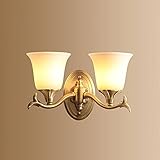 LED Wandleuchte Modern , Retro-Wandleuchte, V-intage-Kupfer-Wandleuchten mit weißem Glasschirm, Flur-Antik-Kupfer-Wandleuchten for Wohnzimmer, Esszimmer, Schlafzimmer, Schminkspiegel ( Size : 2-LIGHT