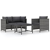BULANED 4-TLG. Garten-Sofagarnitur mit Auflagen, Outdoor Sofa, Gartenlounge Outdoor, Balkon Sofa, Liegesofa, Outdoorsofa, Outdoor Couch, Sofas & Couches, Poly Rattan Grau