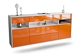 Dekati Sideboard Inglewood hängend (180x77x35cm) Korpus Weiss matt - Front Hochglanz Orange - Push to Open - Leichtlaufschienen