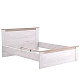 Homestyle4u 2138, Holzbett 160 x 200 Doppelbett Holz Eiche Grau Weiß Massiv Bett 160x200 Landhausstil Modern