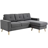 HOMCOM Ecksofa Eckcouch in L-Form, Eckgarnitur in Leinenoptik, Couchgarnitur mit Chaiselongue für 3 Personen, Stoffsofa für Wohnzimmer, Dunkelgrau, 193 x 136 x 85 cm