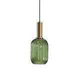 HJXDtech Industrial Vintage Klein Pendelleuchte Moderner Retro-Stil Drop Deckenleuchte Hängelampe Grünes Glas Lampenschirm mit poliertem Messing Lampenfassung