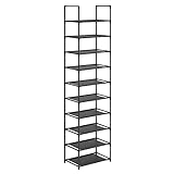 SONGMICS Schuhregal,10 Ebenen, Schuhablage, Schuhaufbewahrung, schmal, 28 x 45 x 173 cm, Metallgestell, Ablagen aus Vliesstoff, für Flur, Schlafzimmer, schwarz LSH010B02