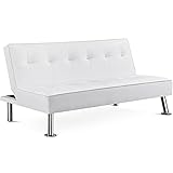 Yaheetech 3er-Sofa Couch Schlafsofa Bettsofa Klappsofa mit Schlaffunktion, Kunstleder, weiß