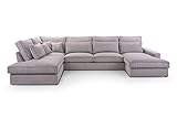 BETTSO -Ecksofa Großes U-Form Couch, Couchgarnitur, Eckcouch, Sofa,Ecksofa mit Kissen und Armlehnen aus Cordstoff-Valentino U (Hellgrau, Rechts)