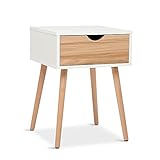 Meerveil Nachttisch, Beistelltisch mit Schublade, Skandinavischer Stil, Geeignet für Wohnzimmer, Schlafzimmer, 40 * 40 * 56 cm, Weiße Eiche, H1071ST01ME
