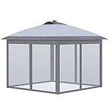 Outsunny Pavillon Faltpavillon mit LED Solar Lichterkette USB-Ladeanschluss Pop-Up-Pavillon 3,3 x 3,3 m Gartenpavillon inkl. Tasche atmungsaktivem Dach Oxford Mesh Grau