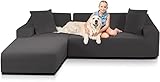 TOPOWN Sofa Überwürfe L Form Sofabezug wasserdicht Ecksofa Schonbezug Sofahusse 3 Sitzer + 3 Sitzer mit 2 Kissenbezügen, Hellgrau