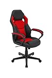 byLIVING Chefsessel Matteo/Gaming-Chair bis 110 kg belastbar/Kunststoff & Kunstleder schwarz/Armlehnen gepolstert/Applikation Mesh grau-rot/Sicherheitsrollen/B 60, H 103-113, T 65 cm