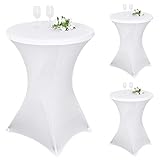 Pesonlook 3er-Set Stretch Stehtisch Husse für Bistrotisch Ø 80-85 cm Elegante,Verstärkung im Fußbereich,40°C Maschinenwäsche ，Stretch-Husse Weiß Hussen für Stehtische und Bistrotische（80×110cm,Weiß）