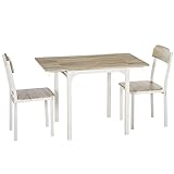 HOMCOM 3 TLG Esszimmergruppe Essgruppe mit 2 Stühlen und 1 Tisch Esstisch Set mit Klappbarer Tischplatte für Küche kleine Raume Stahl MDF Natur+Weiß 110 x 70 x 75 cm