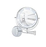 WENKO Power-Loc® LED Wandspiegel Lumi, Kosmetikspiegel zum Befestigen ohne Bohren, 5-fach Vergrößerung, Spiegelfläche Ø 17,5 cm, batteriebetrieben