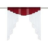 HongYa transparenter Voile Scheibengardine Tunnelzug Kurzstore Küche Kleinfenster Gardine H/B 100/100 cm Rot