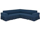 SODERBERGH Sofahusse Ecksofa Jacquard Stretch Bezug Dekoration Couch Polstersofa, Farbe Hussen:Navy Blue 431, Größe:mit Rüschen