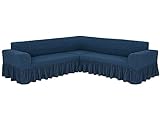 SODERBERGH Sofahusse Ecksofa Jacquard Stretch Bezug Dekoration Couch Polstersofa, Farbe Hussen:Navy Blue 431, Größe:mit Rüschen