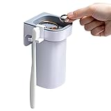 Zahnbürste Wandhalter mit Kupfer,Bad-Accessoires Dekor Zahnbürste Organizer | Zahnbürste Caddy Keine Bohrung Geruchlos mit magnetischer Tasse für Zuhause Hotels Hostel Wohnheime Qarido