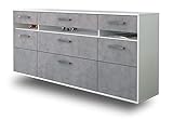 Lqliving Kommode Sideboard Manchester, Korpus in Weiss matt, Front in moderner Beton Optik (180x77x35cm), inkl. Metall Griffen, Wandmontage, Made in Germany