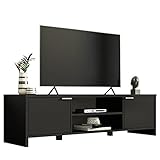 Madesa TV-Schrank, Fernsehtisch, TV-Regal, Lowboard mit 2 offenen Fächern, 2 Tür mit Stauraum, für Wohnzimmer, für Fernseher bis zu 65 Zoll, 145 x 38 x 40 cm, aus Holz - Schwarz