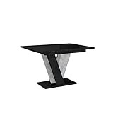 MEBLINI Esstisch Ausziehbar - Esszimmertisch Modern - Küchentisch - Säulentisch - Ausziehtisch - Dining Table - Esszimmertische - 120-160x90x75cm - Viney - Schwarz Hochglanz/Betonoptik