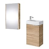 Planetmöbel Waschtischunterschrank mit Spiegelschrank Badmöbel Set 40cm für Badezimmer Gäste WC Sonoma Eiche