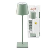 SIGOR Nuindie - Dimmbare LED Akku-Tischlampe Indoor & Outdoor, Höhe 38 cm, aufladbar mit Easy-Connect, 12 h Leuchtdauer, salbeigrün