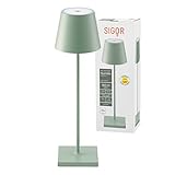 SIGOR Nuindie - Dimmbare LED Akku-Tischlampe Indoor & Outdoor, Höhe 38 cm, aufladbar mit Easy-Connect, 12 h Leuchtdauer, salbeigrün