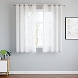 Encasa Home Voile Gardinen mit Ösen aus Baumwolle und White Textur – 2er Set – Halbtransparente Vorhänge für Fenster, Wohnzimmer, Balkon, Schlafzimmer 142 x 137 cm