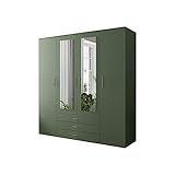 BETTSO -Drehtürenschrank, Kleiderschrank mit Spiegel, 3 Schubladen und 4 türen, Elegantes Schlafzimmer Grün Schrank, Jugendzimmer-Green 200